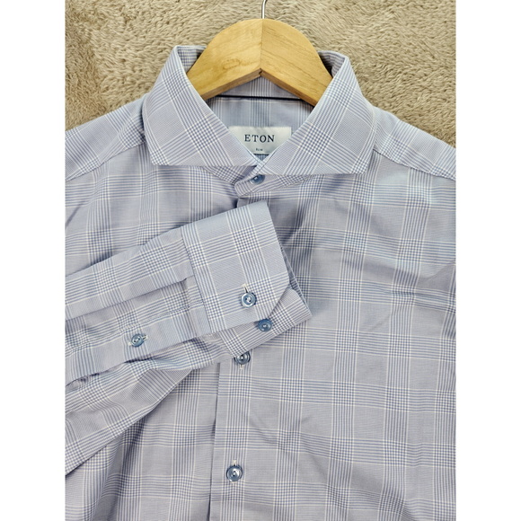 ETON Other - Eton Dress Shirt Slim Fit Size 42 16½ Plaid Light Blue Check Pattern